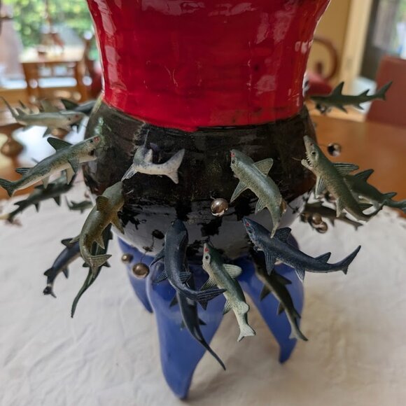 Crazy, Bold, Objet d'Art Ceramic Art Pottery Sculpture, Planter with Fish - Picture 12 of 15